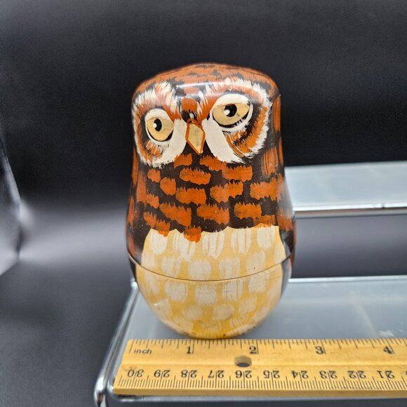 Vintage Owl Family Nesting Dolls Enesco Wooden Hand Painted 5pc Set Kitschy - Picture 14 of 14